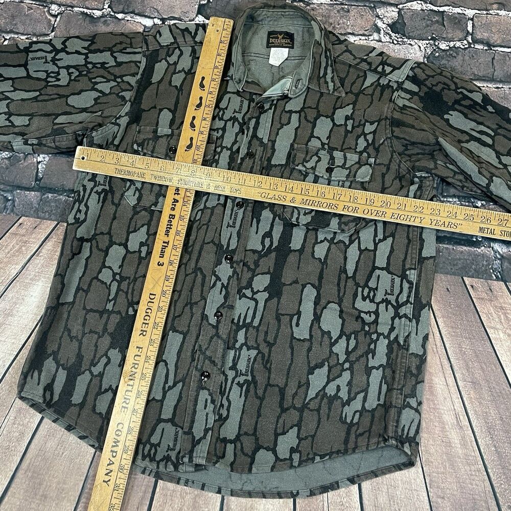 Vintage Melton Deerskin Shirt Mens Large TreBark Camo Chamois Hunting Pockets - Picture 8 of 9